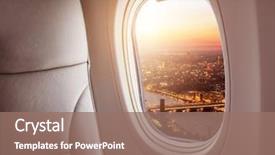  Presentation with london - PPT theme enhanced with airplane interior with window view background and a coral colored foreground