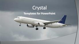  Presentation with airplane - Presentation design with airplane landing against stormy sky background and a gray colored foreground