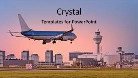  Presentation with amsterdam - Colorful theme enhanced with airplane landing on airport in amsterdam in the netherlands backdrop and a light blue colored foreground
