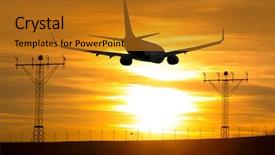  Presentation with runway - Theme with airplane landing on the runway background and a gold colored foreground