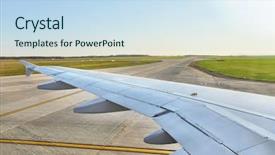  Presentation with airplane - PPT theme featuring airplane lining up for takeoff background and a sky blue colored foreground