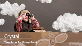  Presentation with airplane runway flight - Slides having airplane made of cardboard box background and a  colored foreground