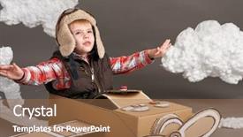  Presentation with airplane pilot - PPT layouts enhanced with airplane made of cardboard box background and a  colored foreground
