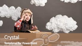  Presentation with airplane hanger - PPT theme featuring airplane made of cardboard box background and a  colored foreground