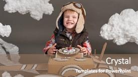  Presentation with airplane pilot - Audience pleasing presentation design consisting of airplane made of cardboard box backdrop and a  colored foreground