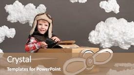  Presentation with airplane pilot - Slide set having airplane made of cardboard box background and a  colored foreground