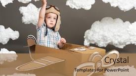  Presentation with airplane pilot - Colorful PPT layouts enhanced with airplane made of cardboard box backdrop and a  colored foreground