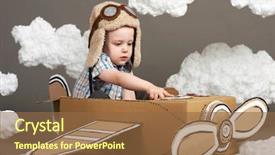  Presentation with airplane pilot - Amazing PPT layouts having airplane made of cardboard box backdrop and a  colored foreground