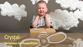  Presentation with airplane pilot - Audience pleasing PPT theme consisting of airplane made of cardboard box backdrop and a coral colored foreground