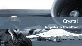  Presentation with airplane engine - Colorful presentation theme enhanced with airplane mechanic and airliner close backdrop and a ocean colored foreground