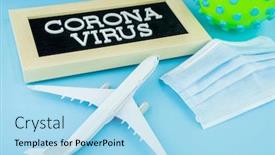 Presentation with covid coronavirus - Colorful presentation design enhanced with airplane-model-respiratory-protection-medical backdrop and a light blue colored foreground