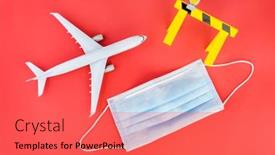  Presentation with respiratory - Amazing PPT theme having airplane-model-respiratory-protection-medical backdrop and a red colored foreground