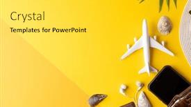  Presentation with space travel - Theme featuring airplane-model-seashells-wallet-straw background and a light gray colored foreground