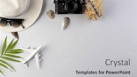  Presentation with space travel - Presentation design having airplane-model-straw-hat-sunglasses background and a light gray colored foreground