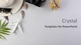  Presentation with space travel - PPT theme having airplane-model-straw-hat-sunglasses background and a light gray colored foreground