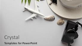  Presentation with space travel - Presentation design with airplane-model-straw-hat-sunglasses background and a light gray colored foreground