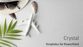  Presentation with space travel - Slides consisting of airplane-model-straw-hat-sunglasses background and a light gray colored foreground