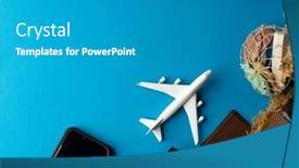  Presentation with passport travel - Theme enhanced with airplane-model-sunglasses-passport-camera background and a light gray colored foreground