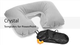  Presentation with cervical - Audience pleasing theme consisting of airplane noise - travel cervical pillow earplugs backdrop and a light gray colored foreground