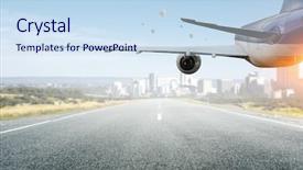  Presentation with runway - Theme featuring airplane over runway mixed media background and a sky blue colored foreground