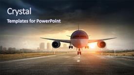  Presentation with runway - PPT theme having airplane over runway mixed media background and a wine colored foreground