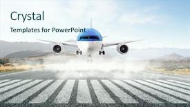  Presentation with runway - Audience pleasing PPT theme consisting of airplane over runway mixed media backdrop and a sky blue colored foreground