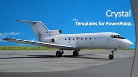  Presentation with jet airplane - Beautiful slides featuring airplane parked at airport small backdrop and a teal colored foreground