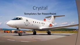  Presentation with business jet - Presentation theme having airplane-parked-at-airport background and a light blue colored foreground