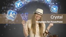  Presentation with fighter plane old airplane - PPT theme consisting of airplane ticket cheerful female tourist background and a coral colored foreground