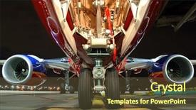  Presentation with airplane night - Audience pleasing presentation design consisting of airplane view from landing gear backdrop and a tawny brown colored foreground