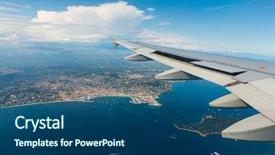  Presentation with airplane - Audience pleasing presentation theme consisting of airplane wing out of window backdrop and a ocean colored foreground