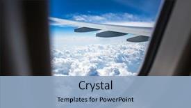  Presentation with airplane wing through airplane window - Presentation theme with airplane wing through airplane window background and a light blue colored foreground