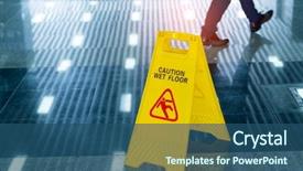  Presentation with caution - Slide set consisting of airport - caution wet floor sign background and a ocean colored foreground