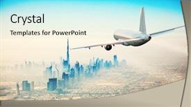  Presentation with airport city - Colorful slide deck enhanced with airport - commercial airplane flying over modern backdrop and a cool aqua colored foreground