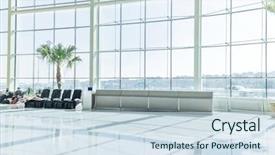  Presentation with interior - Cool new slide deck with airport - interior of modern hall backdrop and a sky blue colored foreground