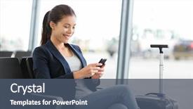  Presentation with airport terminal - Slide set with airport business woman on smart background and a ocean colored foreground