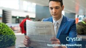  Presentation with sports newspaper - Colorful PPT layouts enhanced with airport cafe - man reading newspaper backdrop and a  colored foreground