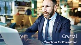  Presentation with airport lounge - Amazing PPT theme having airport cafe - portrait of successful mature businessman backdrop and a ocean colored foreground