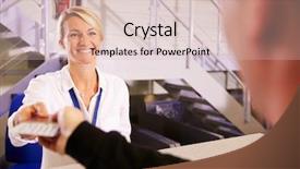  Presentation with staff - PPT theme having staff at airport check background and a soft green colored foreground