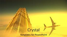  Presentation with china shanghai - Slide set having airport construction - airplene voyageing through the modern background and a  colored foreground