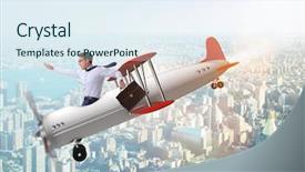  Presentation with development - Colorful PPT layouts enhanced with airport development - businessman flying on vintage old backdrop and a  colored foreground