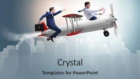  Presentation with development - Cool new presentation theme with airport development - businessman flying on vintage old backdrop and a  colored foreground