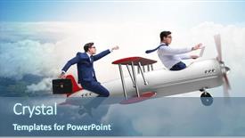  Presentation with airplane - PPT layouts with airport development - businessman flying on vintage old background and a  colored foreground