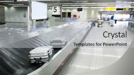  Presentation with luggage - Cool new presentation theme with airport equipment - luggage on the track backdrop and a  colored foreground