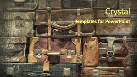  Presentation with bag - Colorful presentation design enhanced with airport equipment - retro luggages bag background backdrop and a tawny brown colored foreground