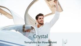  Presentation with pilot - Colorful slide deck enhanced with airport express - cheerful young man pilot getting backdrop and a  colored foreground