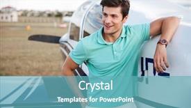  Presentation with man looking up happy - Theme with airport express - happy handsome young man standing background and a teal colored foreground