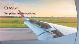  Presentation with runway - Slide set enhanced with airport express - wing while breaking during landing background and a  colored foreground