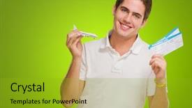  Presentation with young - Slide deck consisting of airport express - young man holding boarding pass background and a gold colored foreground