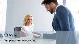  Presentation with receptionist - Amazing slide deck having airport hotel - young pretty female receptionist look backdrop and a light blue colored foreground